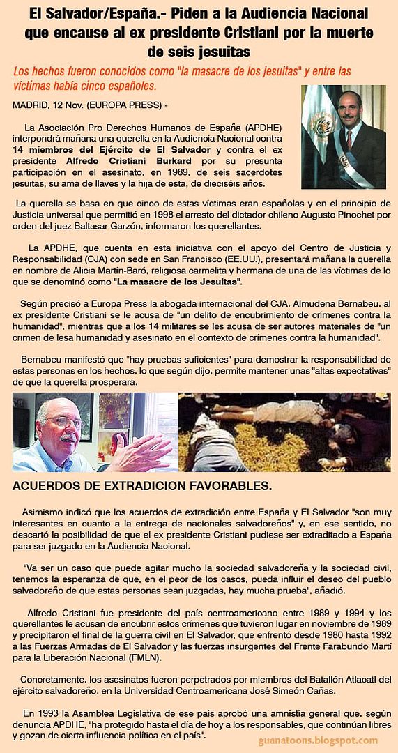 Piden a la Audiencia Nacional que encause al ex presidente salvadoreño Alfredo Cristiani por la muerte de seis jesuitas