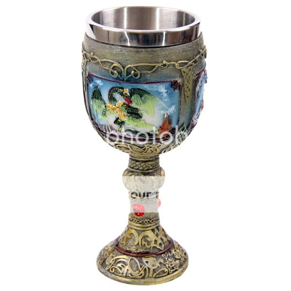 Gothic Painted Metal Dragon Goblet Cup Mug Chalice Gift Figure 