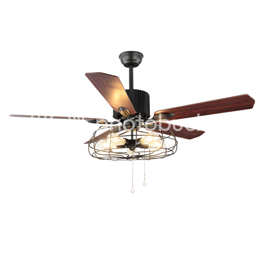 Details About Vfn 52 Ceiling Fan With Light 5 Wooden Blades Retro Decor Industrial Chandelier